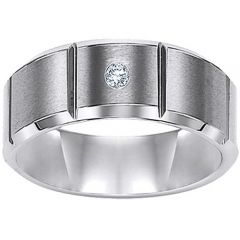 (Wholesale)Tungsten Carbide Vertical Groove Ring With CZ - TG317