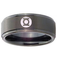 (Wholesale)Black Tungsten Carbide Green Lantern Ring - TG3211