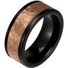 (Wholesale)Tungsten Carbide Black Rose Hammered Ring - TG3239AA