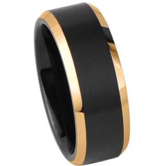 (Wholesale)Tungsten Carbide Black Gold Beveled Edges Ring-326AA