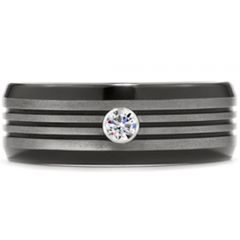 (Wholesale)Tungsten Carbide Triple Groove Ring With CZ-3365