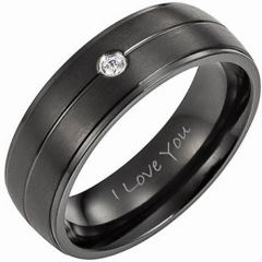(Wholesale)Black Tungsten Carbide Ring With CZ -