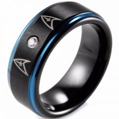 (Wholesale)Tungsten Carbide Black Blue Ring With CZ - TG3589