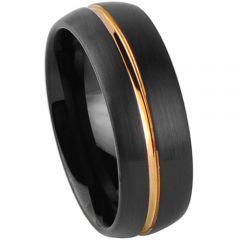 (Wholesale)Tungsten Carbide Black Gold Offset Groove Ring-359AA