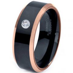 (Wholesale)Tungsten Carbide Black Rose Ring With CZ - TG3622