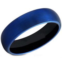 (Wholesale)Tungsten Carbide Black Blue Dome Ring - TG3732