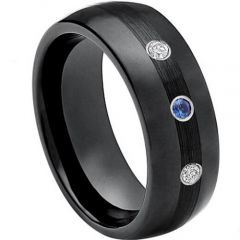 (Wholesale)Black Tungsten Carbide Three-stone Ring - TG3878