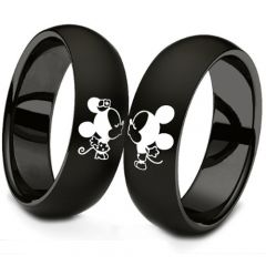 (Wholesale)Black Tungsten Carbide Mickey Mouse Dome Court Ring-3