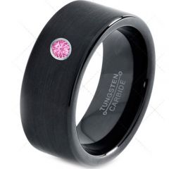 (Wholesale)Black Tungsten Carbide Pipe Cut Ring With CZ - TG394