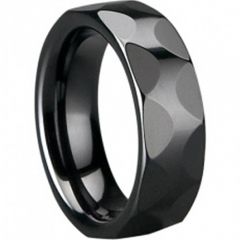 (Wholesale)Black Tungsten Carbide Faceted Ring - TG3991