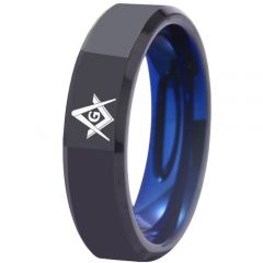 (Wholesale)Tungsten Carbide Black Blue Masconic Ring - TG4045