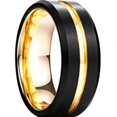 (Wholesale)Tungsten Carbide Black Gold Center Groove Ring-4093