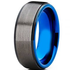 (Wholesale)Tungsten Carbide Black Blue Step Edges Ring - TG4142A