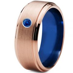 (Wholesale)Tungsten Carbide Blue Rose Ring With Created Sapphire