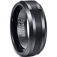 (Wholesale)Black Tungsten Carbide Beveled Edges Ring - TG4342