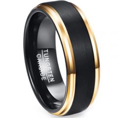 (Wholesale)Tungsten Carbide Black Gold Step Edges Ring-4414