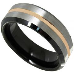 (Wholesale)Tungsten Carbide Black Rose Center Groove Ring-4498