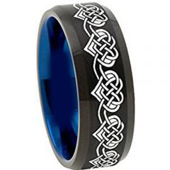 (Wholesale)Tungsten Carbide Black Blue Beveled Edges Ring-4492AA