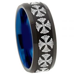 (Wholesale)Tungsten Carbide Black Blue Cross Ring - TG4516
