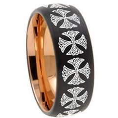 (Wholesale)Tungsten Carbide Black Rose Cross Dome Ring - TG4541