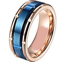 (Wholesale)Tungsten Carbide Blue Rose Brick Pattern Ring - TG460