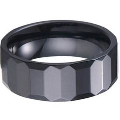 (Wholesale)Black Tungsten Carbide Faceted Ring - TG816