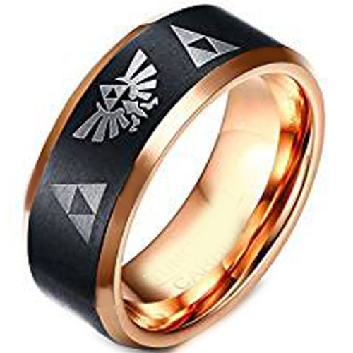 (Wholesale)Tungsten Carbide Black Rose Legend of Zelda Ring-4253