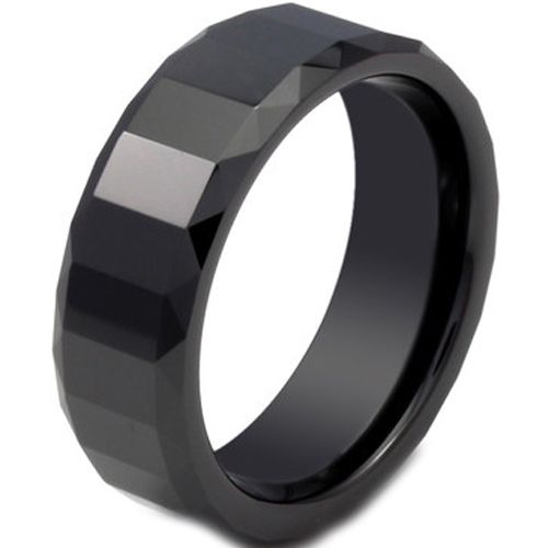 (Wholesale)Black Tungsten Carbide Faceted Ring - TG4447