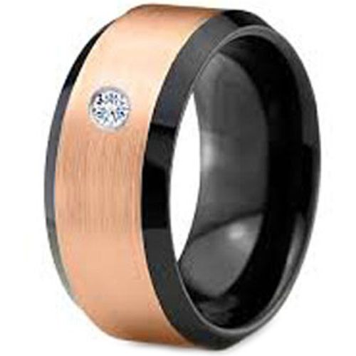 (Wholesale)Tungsten Carbide Black Rose Ring With CZ. - TG1235A