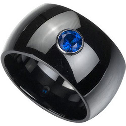 (Wholesale)Black Tungsten Carbide Ring With Created Sapphire-5967