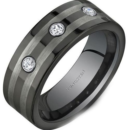 (Wholesale)Black Tungsten Carbide Three-stone Ring - TG2280