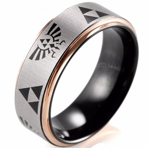 (Wholesale)Tungsten Carbide Black Rose Legend of Zelda Ring-2410