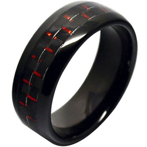 (Wholesale)Black Tungsten Carbide Ring With Carbon Fiber - TG274