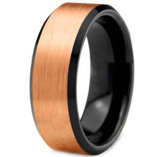 (Wholesale)Tungsten Carbide Black Rose Beveled Edges Ring-2796