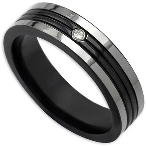 (Wholesale)Tungsten Carbide Triple Groove Ring With CZ-3241