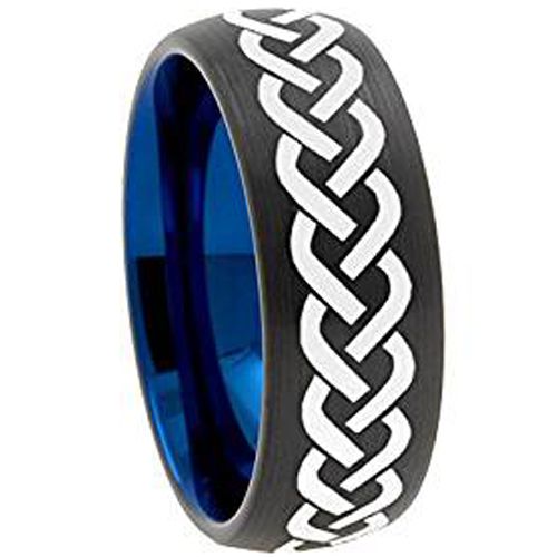 (Wholesale)Tungsten Carbide Black Blue Dome Celtic Ring-3617