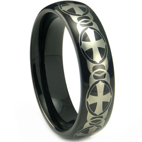 (Wholesale)Black Tungsten Carbide Cross Ring - TG4207