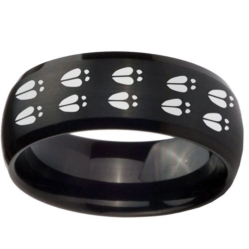 (Wholesale)Black Tungsten Carbide Deer Track Ring - TG4282