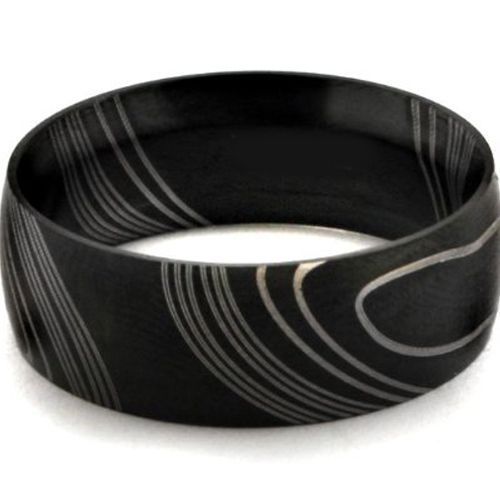 (Wholesale)Black Tungsten Carbide Damascus Ring - TG4474