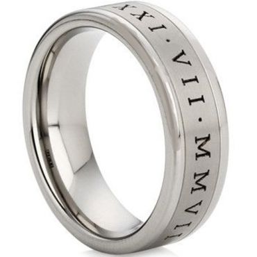 (Wholesale)Tungsten Carbide Ring With Roman Numerals - TG1105