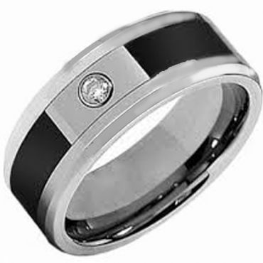 (Wholesale)Tungsten Carbide Ring With Black Ceramic - TG3725