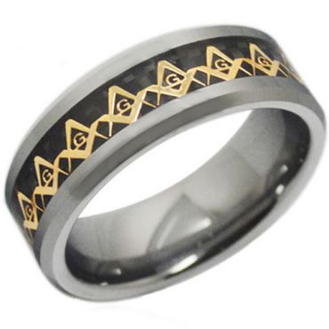 (Wholesale)Tungsten Carbide Masonic Carbon Fiber Ring - TG2381