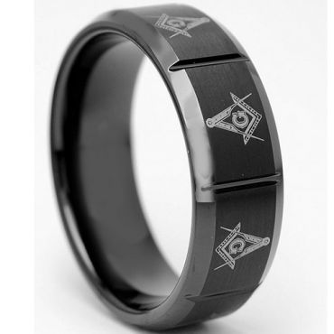 (Wholesale)Black Tungsten Carbide Masonic Ring - TG2905