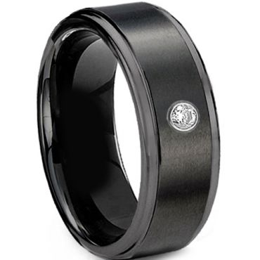 (Wholesale)Black Tungsten Carbide Ring With CZ-TG3405
