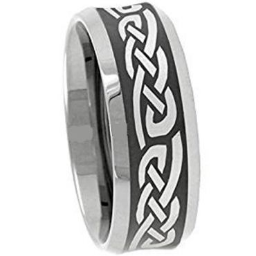 (Wholesale)Tungsten Carbide Celtic Beveled Edges Ring - 3094
