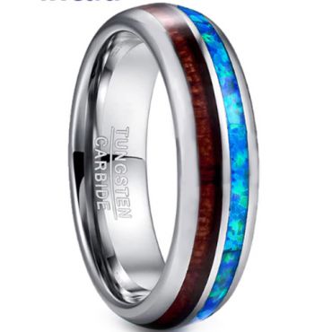 (Wholesale)Tungsten Carbide Imitated Opal & Wood Ring - TG3362BB
