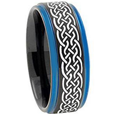 (Wholesale)Tungsten Carbide Black Blue Celtic Ring - TG3400AA