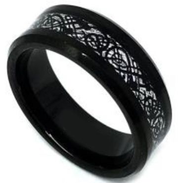 (Wholesale)Black Tungsten Carbide Dragon Ring - TG3940