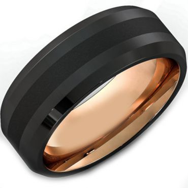 (Wholesale)Tungsten Carbide Black Rose Center Line Ring-4103