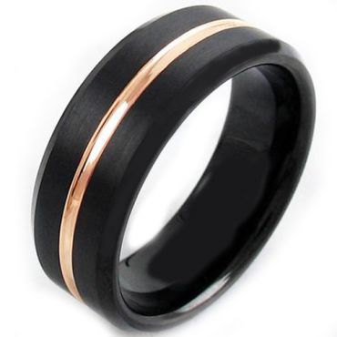 (Wholesale)Tungsten Carbide Black Rose Center Groove Ring-4118